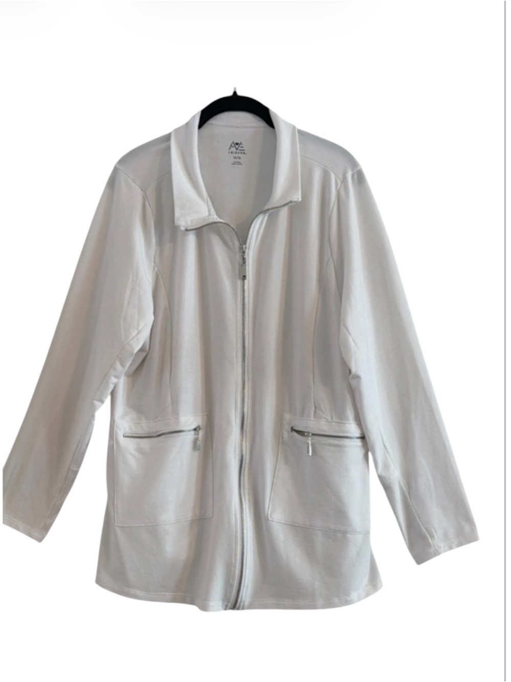 Avenue Leisure White Full Zip Jacket Pocket Zipper Detail Plus Size 14/16